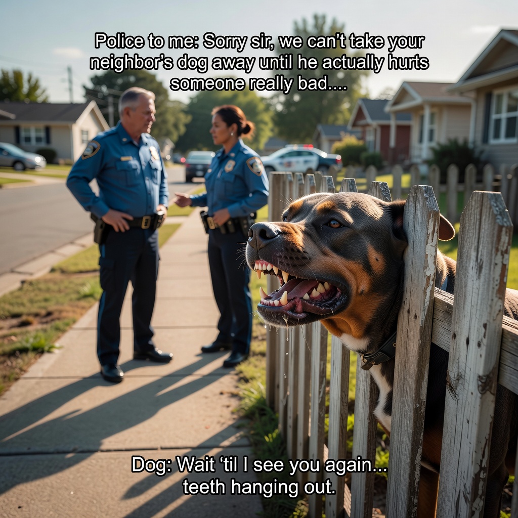 Icy Jokes meme about aggressive dogs running loose and the need for tougher dog aggression laws.