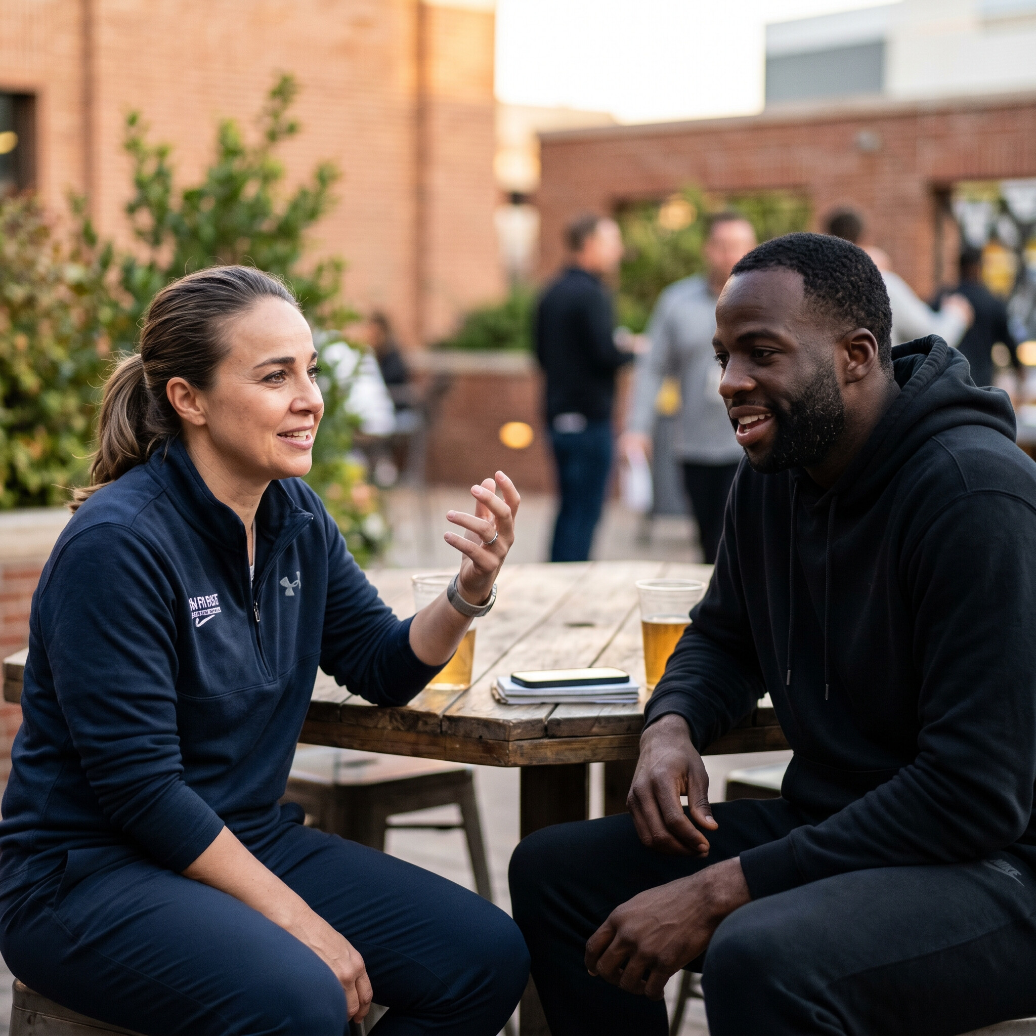 Becky Hammon and Draymond Green talking over drinks, the duo behind the Brunson too short take
